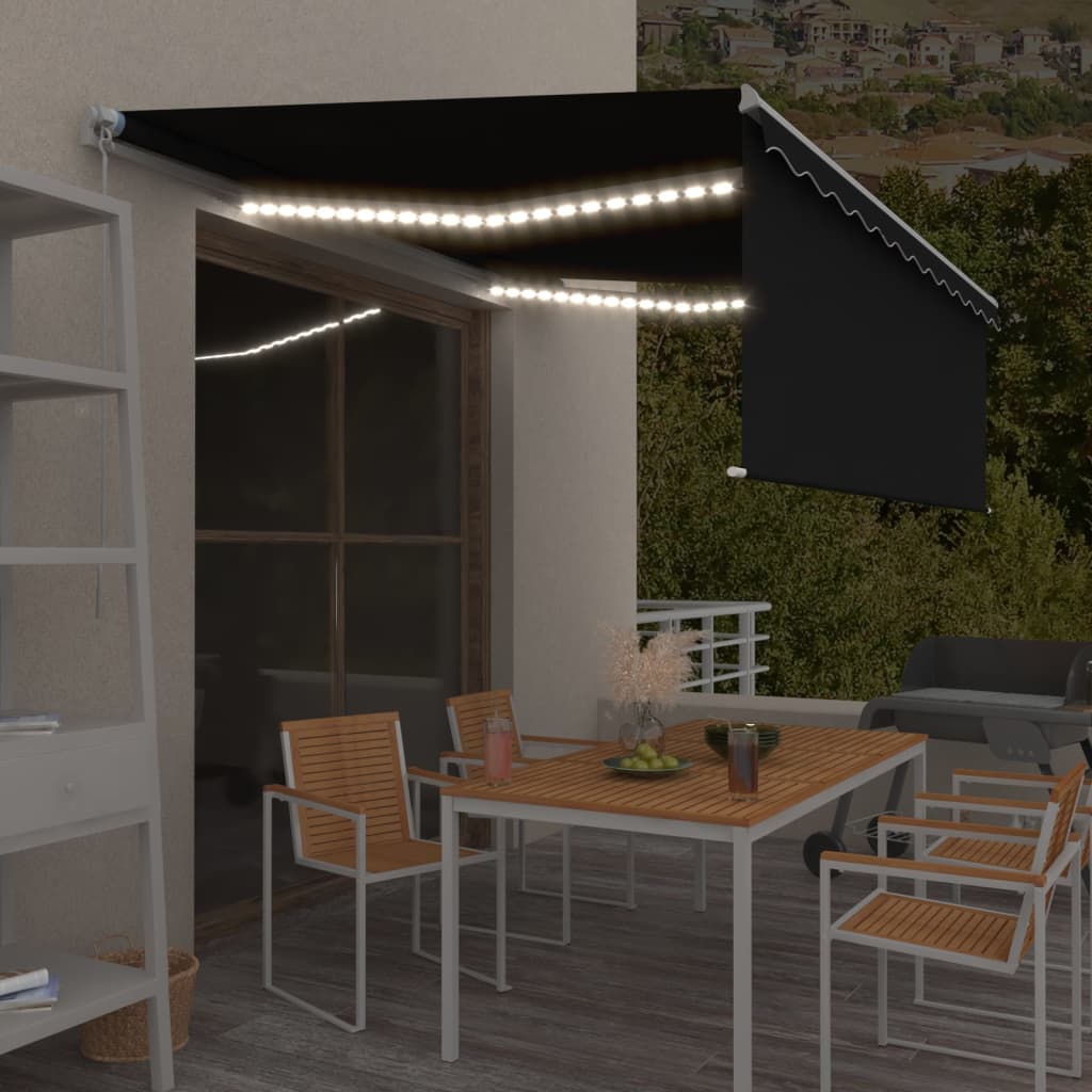 Auvent Manuel Rétractable Avec Store Et Led 3X2,5 M Anthracite