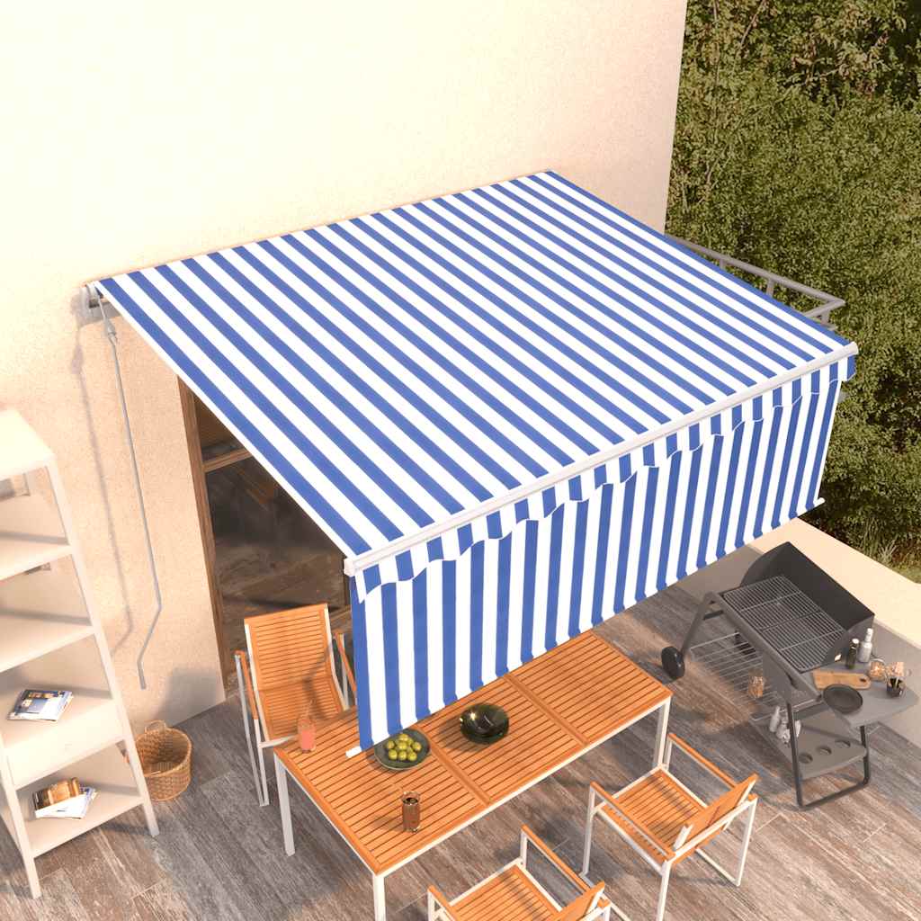 Auvent Rétractable Automatique Avec Store 3X2,5 M Bleu Et Blanc