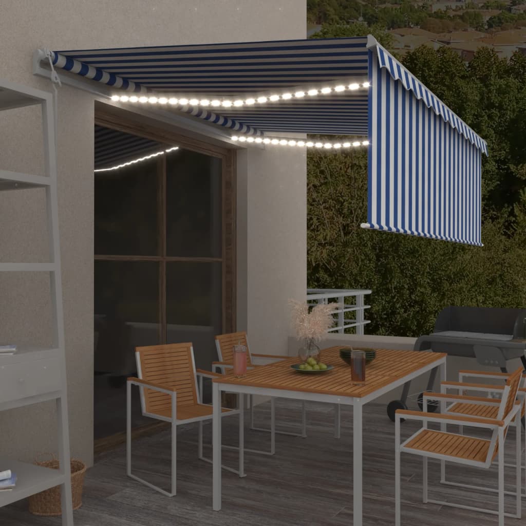Auvent Automatique Store Led Capteur De Vent 3X2,5 M Bleu/Blanc Bleu Et Blanc