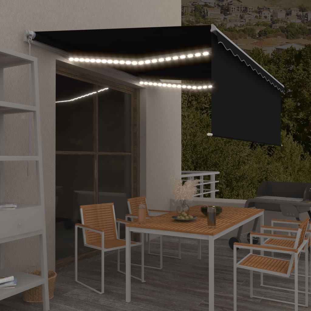 Auvent Manuel Rétractable Avec Store Et Led 3X2,5 M Anthracite