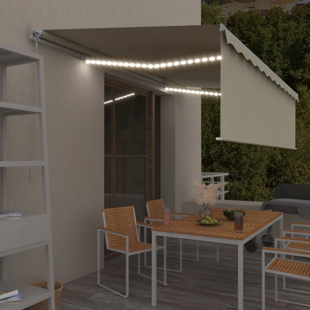 Auvent Manuel Rétractable Avec Store Et Led 3X2,5 M Crème