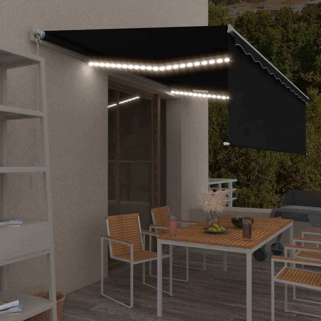 Auvent Manuel Rétractable Avec Store Et Led 3X2,5 M Anthracite
