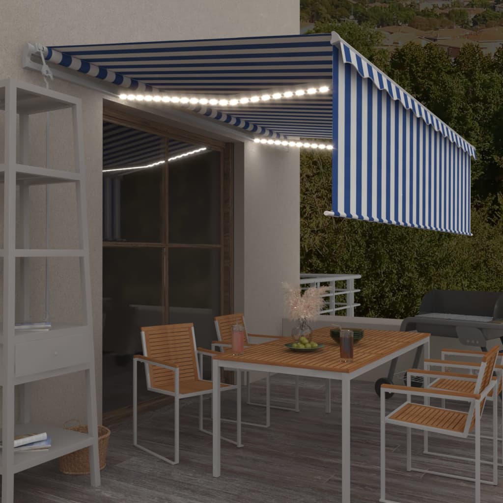 Auvent Automatique Store Led Capteur De Vent 3X2,5 M Bleu/Blanc Bleu Et Blanc
