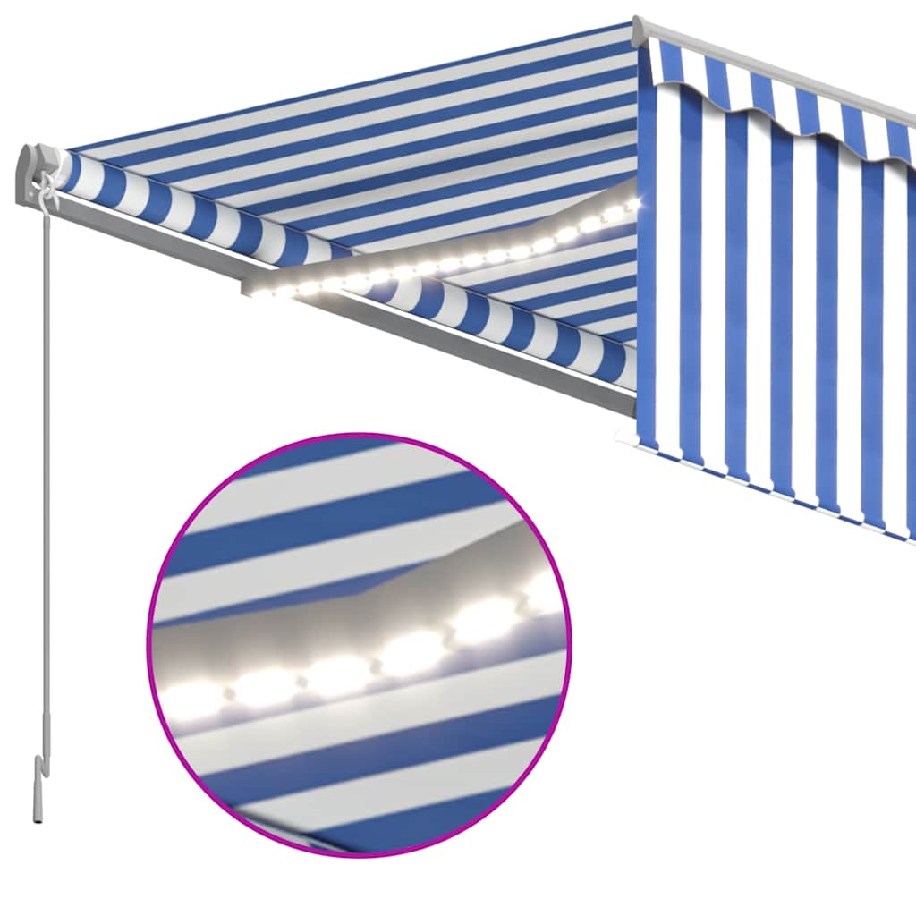 Auvent Manuel Rétractable Et Store Et Led 3X2,5 M Bleu Et Blanc