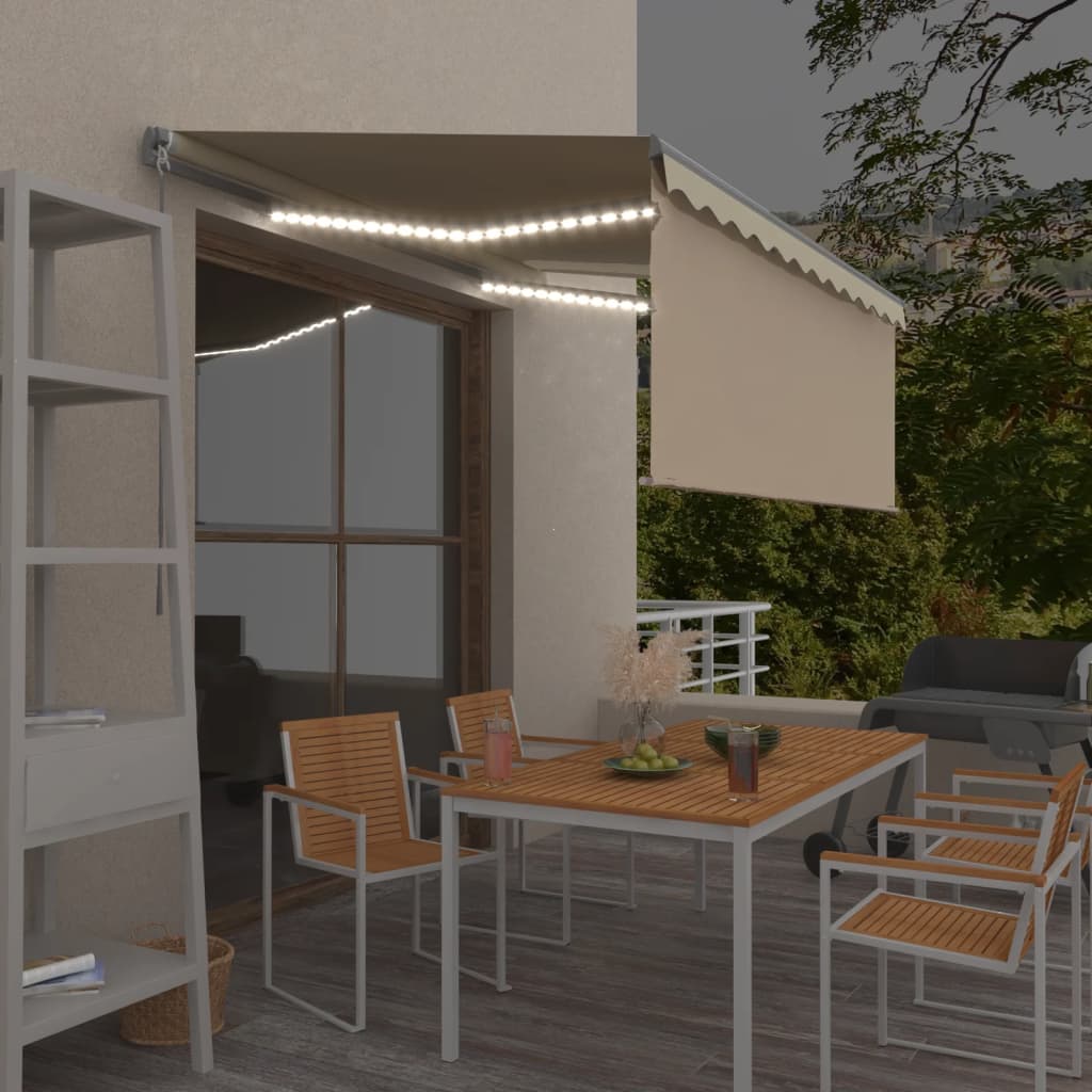 Auvent Manuel Rétractable Avec Store Et Led 3X2,5 M Crème