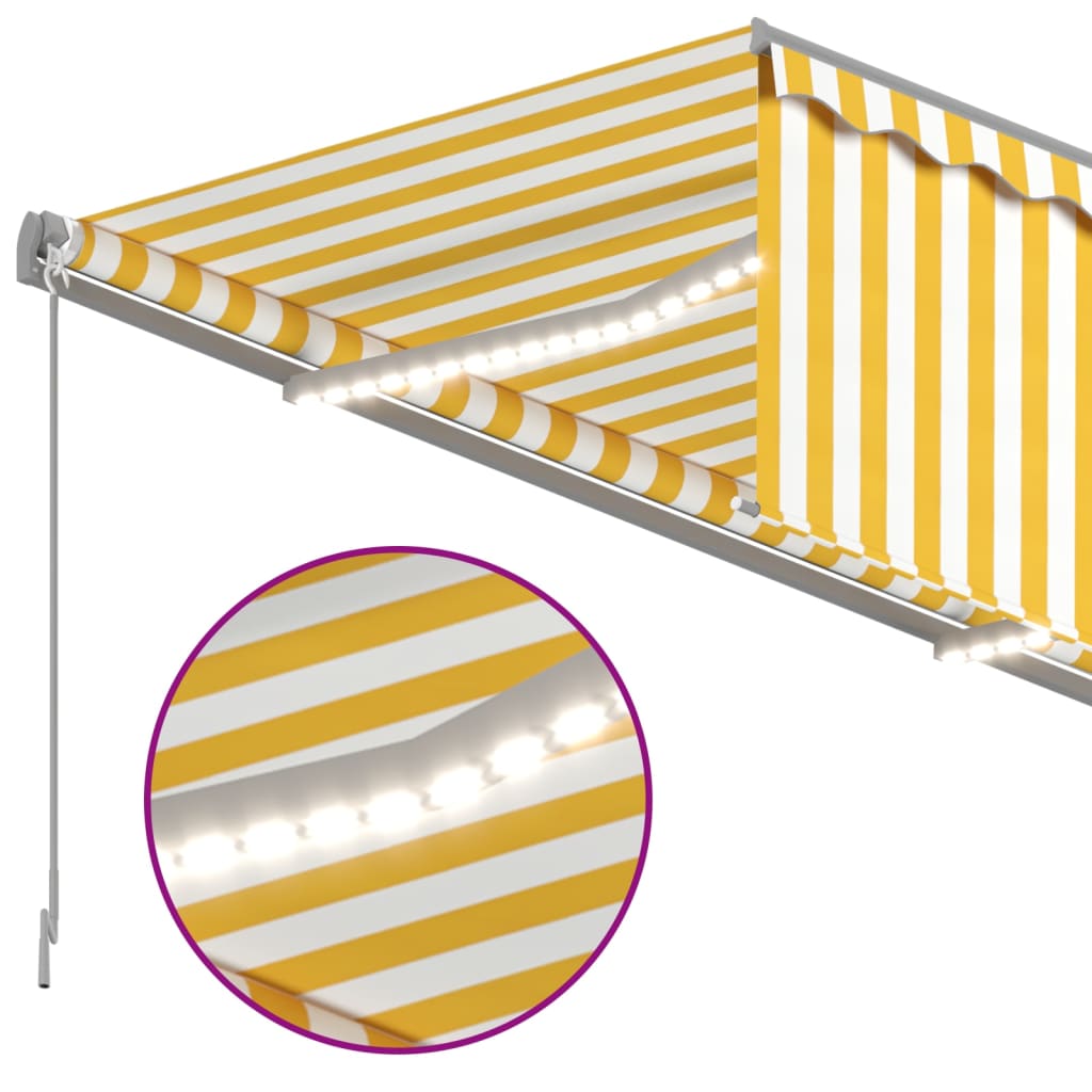 Auvent Manuel Rétractable Avec Store Led 3X2,5 M Jaune Et Blanc