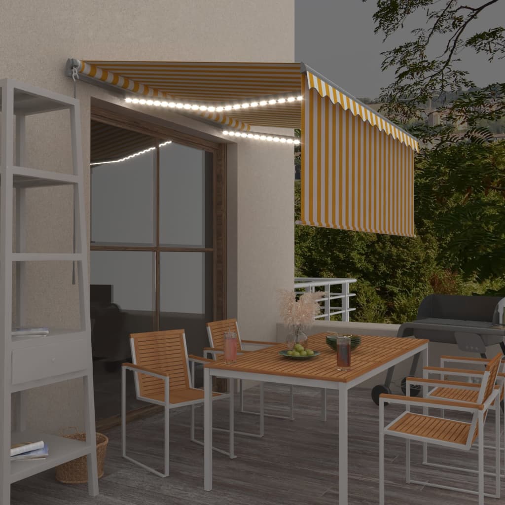 Auvent Manuel Rétractable Avec Store Led 3X2,5 M Jaune Et Blanc