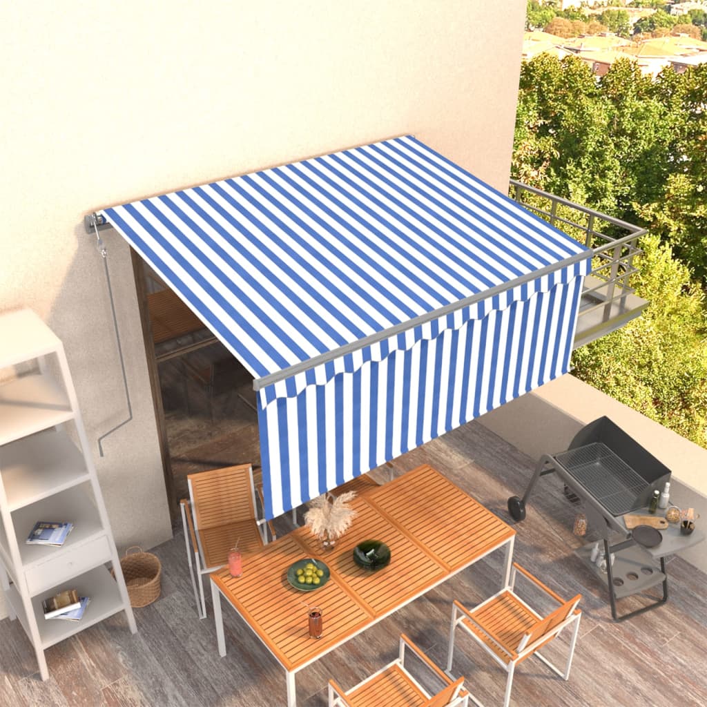 Auvent Automatique Rétractable Avec Store Bleu Et Blanc