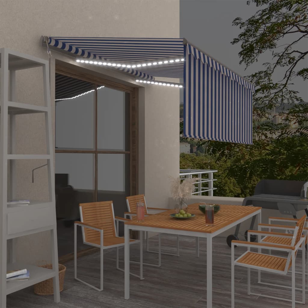 Auvent Automatique Store Led Capteur De Vent 3X2,5 M Bleu/Blanc Bleu Et Blanc
