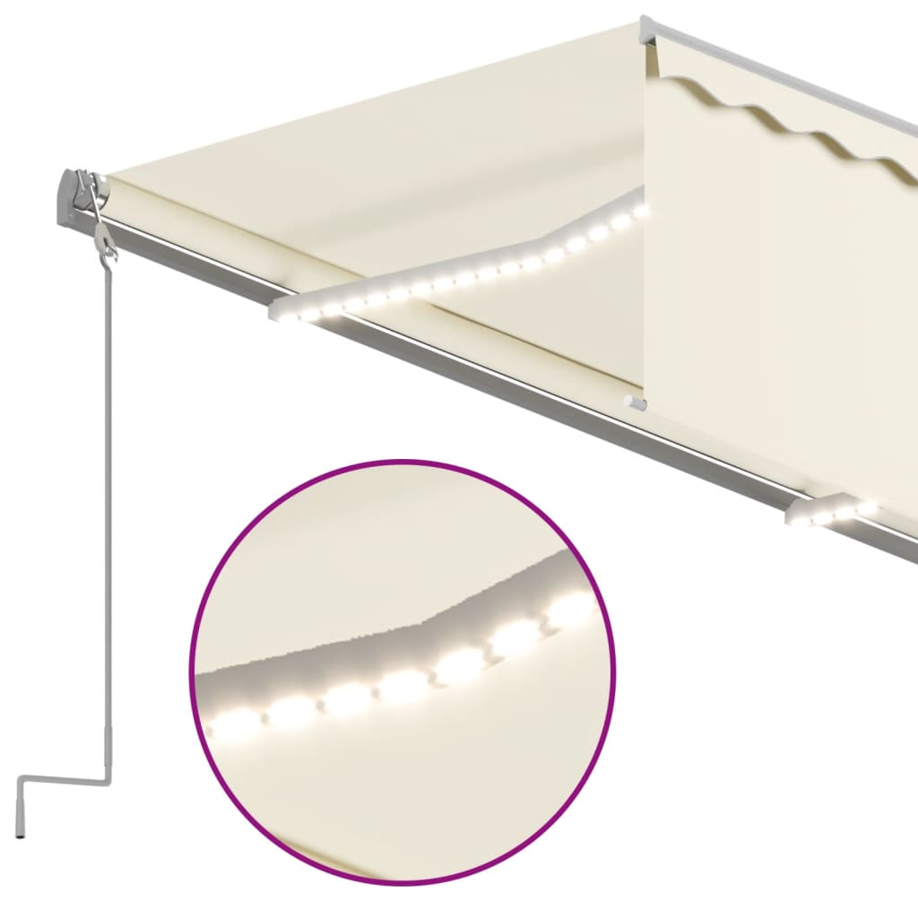 Auvent Automatique Store Capteur De Vent Et Led 3X2,5 M Crème