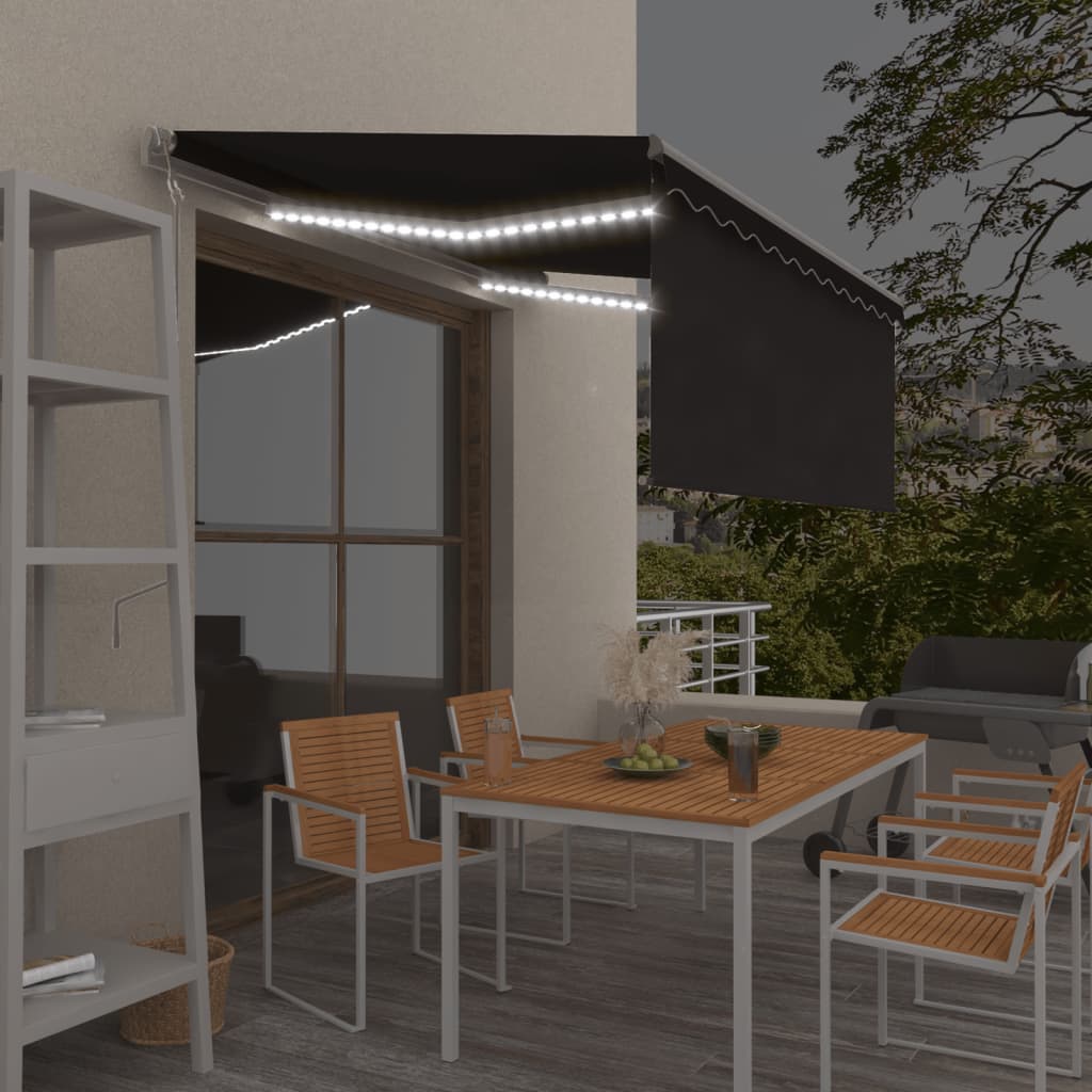 Auvent Automatique Store Capteur De Vent Led 3X2,5 M Anthracite