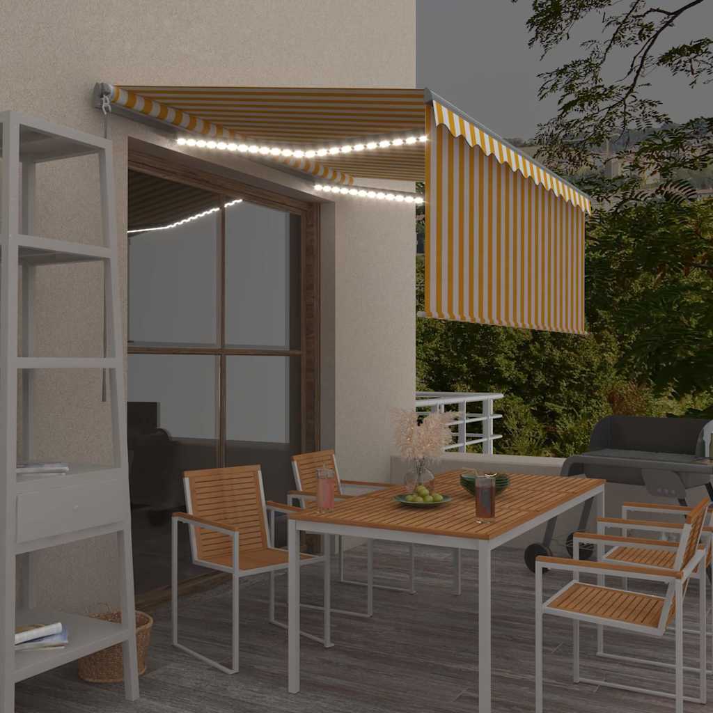 Auvent Manuel Rétractable Avec Store Led 3X2,5 M Jaune Et Blanc