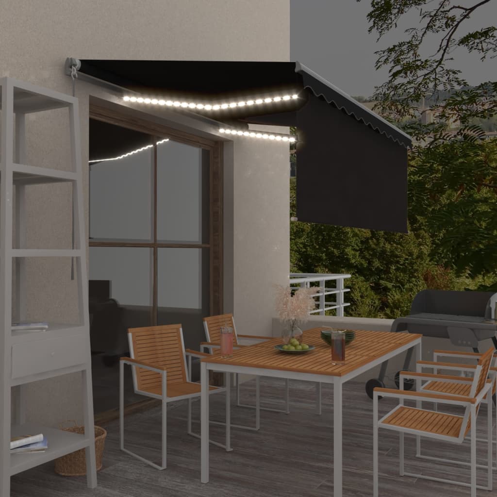 Auvent Manuel Rétractable Et Store Et Led 3X2,5 M Anthracite