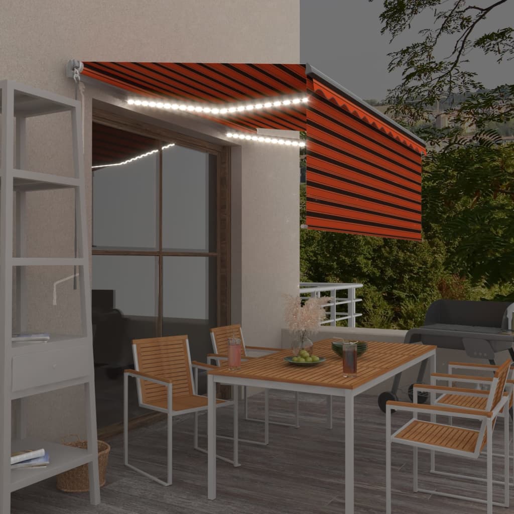 Auvent Rétractable Manuel Store Led 3,5X2,5 M Orange Et Marron
