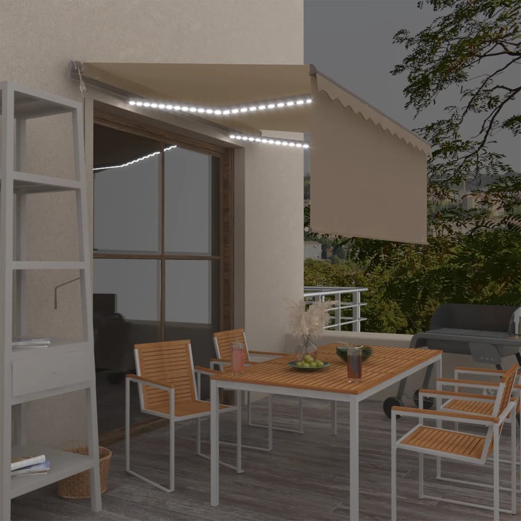 Auvent Automatique Store Capteur De Vent Et Led 3X2,5 M Crème