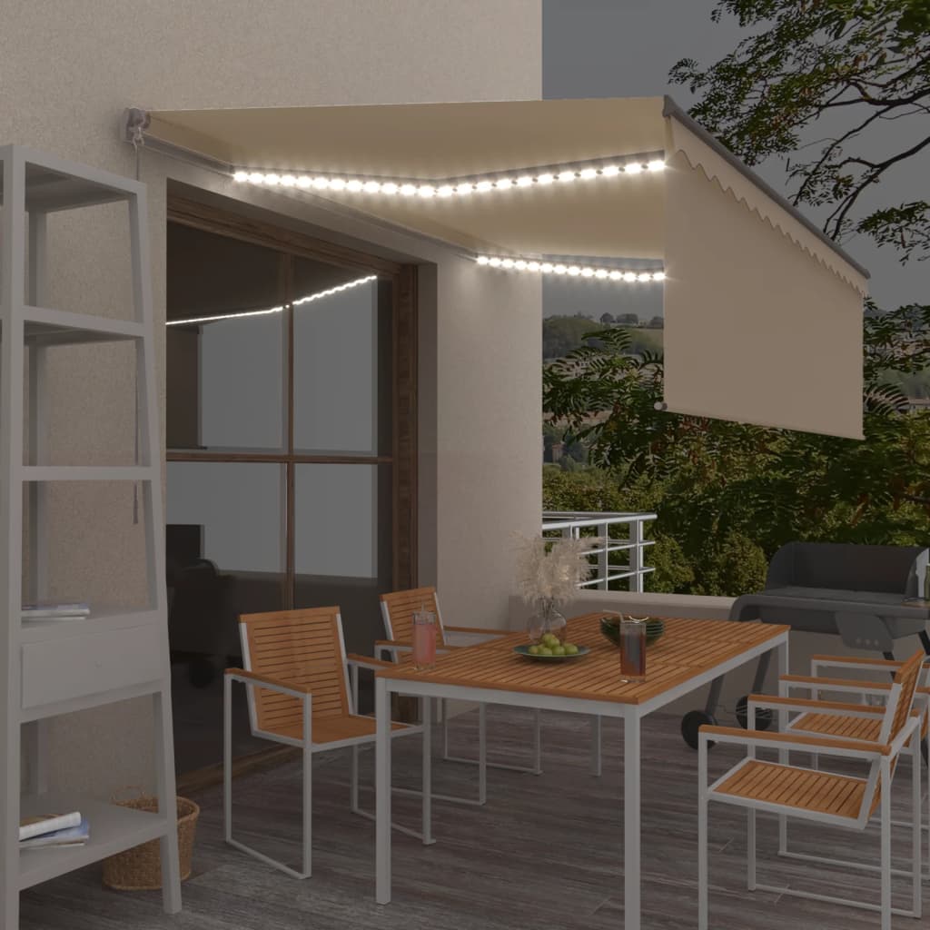 Auvent Manuel Rétractable Avec Store Et Led 3X2,5 M Crème