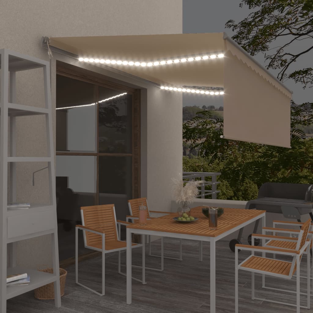 Auvent Automatique Store Capteur De Vent Et Led 3X2,5 M Crème