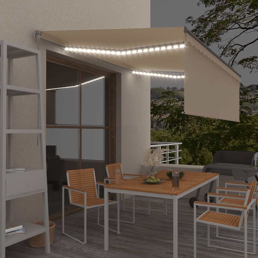 Auvent Manuel Rétractable Avec Store Et Led 3X2,5 M Crème