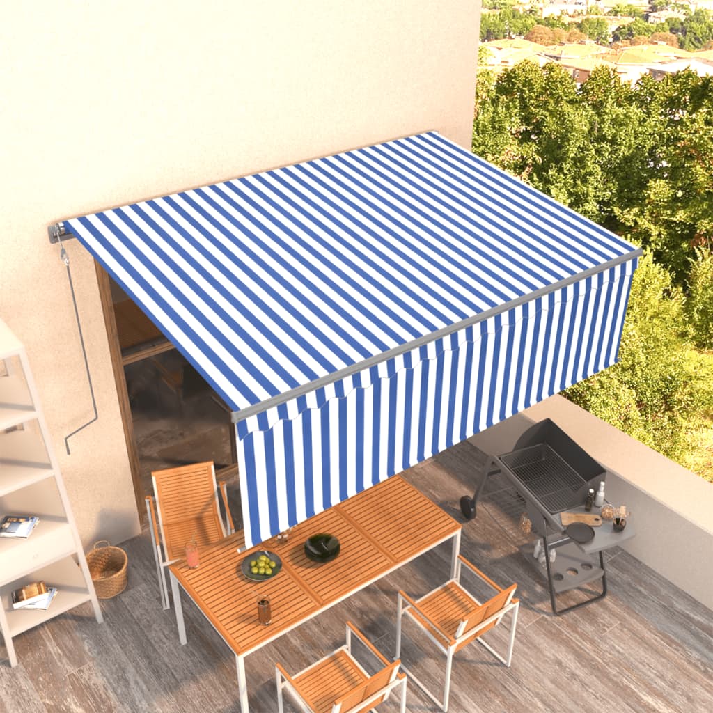 Auvent Automatique Rétractable Avec Store Bleu Et Blanc