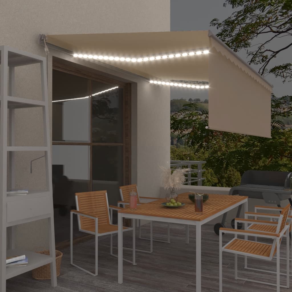 Auvent Automatique Store Capteur De Vent Et Led 3X2,5 M Crème