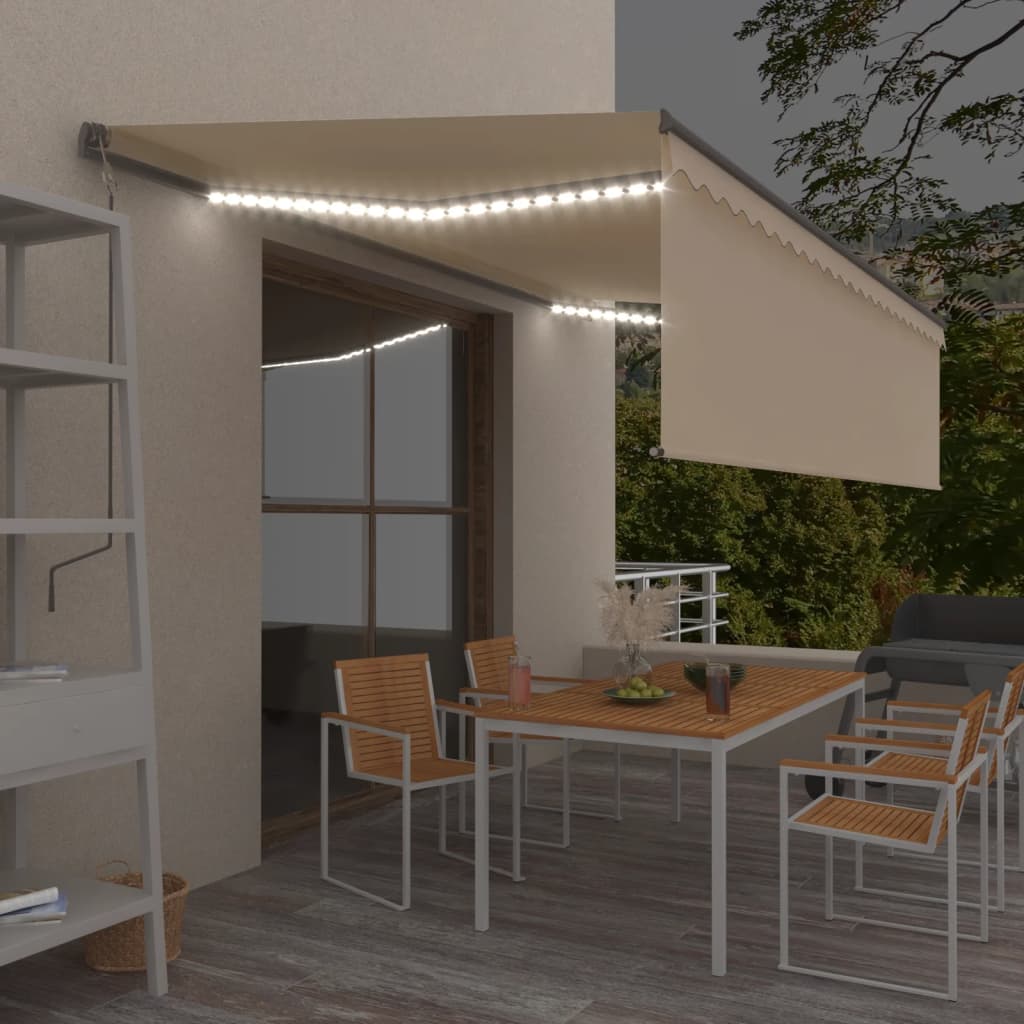Auvent Manuel Rétractable Avec Store Et Led 3X2,5 M Crème