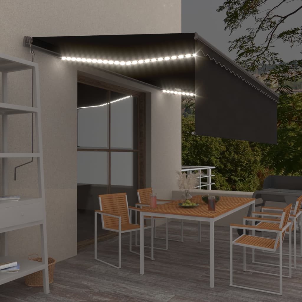 Auvent Manuel Rétractable Et Store Et Led 3X2,5 M Anthracite