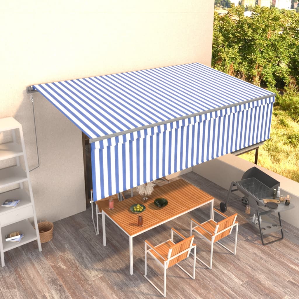Auvent Automatique Rétractable Avec Store Bleu Et Blanc