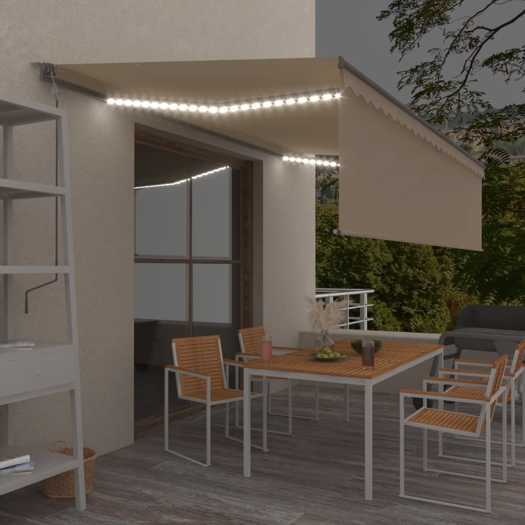 Auvent Automatique Store Capteur De Vent Et Led 3X2,5 M Crème