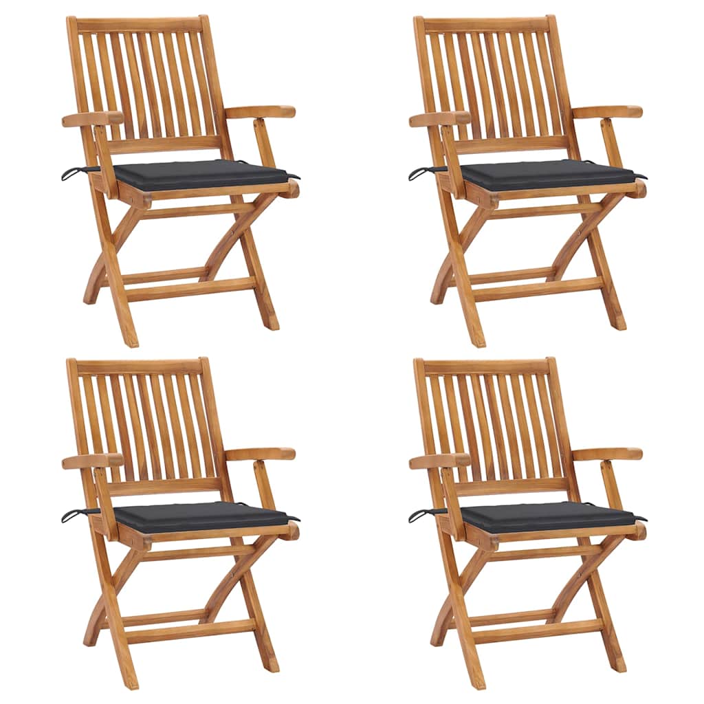 Chaises Pliantes Avec Coussins, 6 Pièces, En Teck Massif