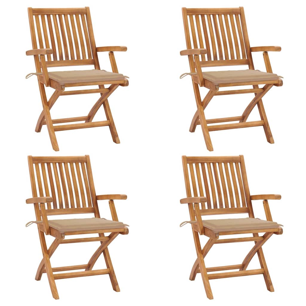 Chaises Pliantes Avec Coussins, 6 Pièces, En Teck Massif