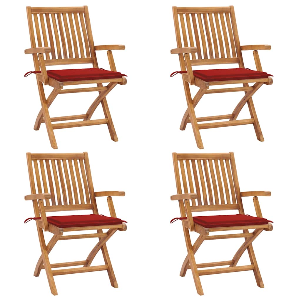 Chaises Pliantes Avec Coussins, 6 Pièces, En Teck Massif