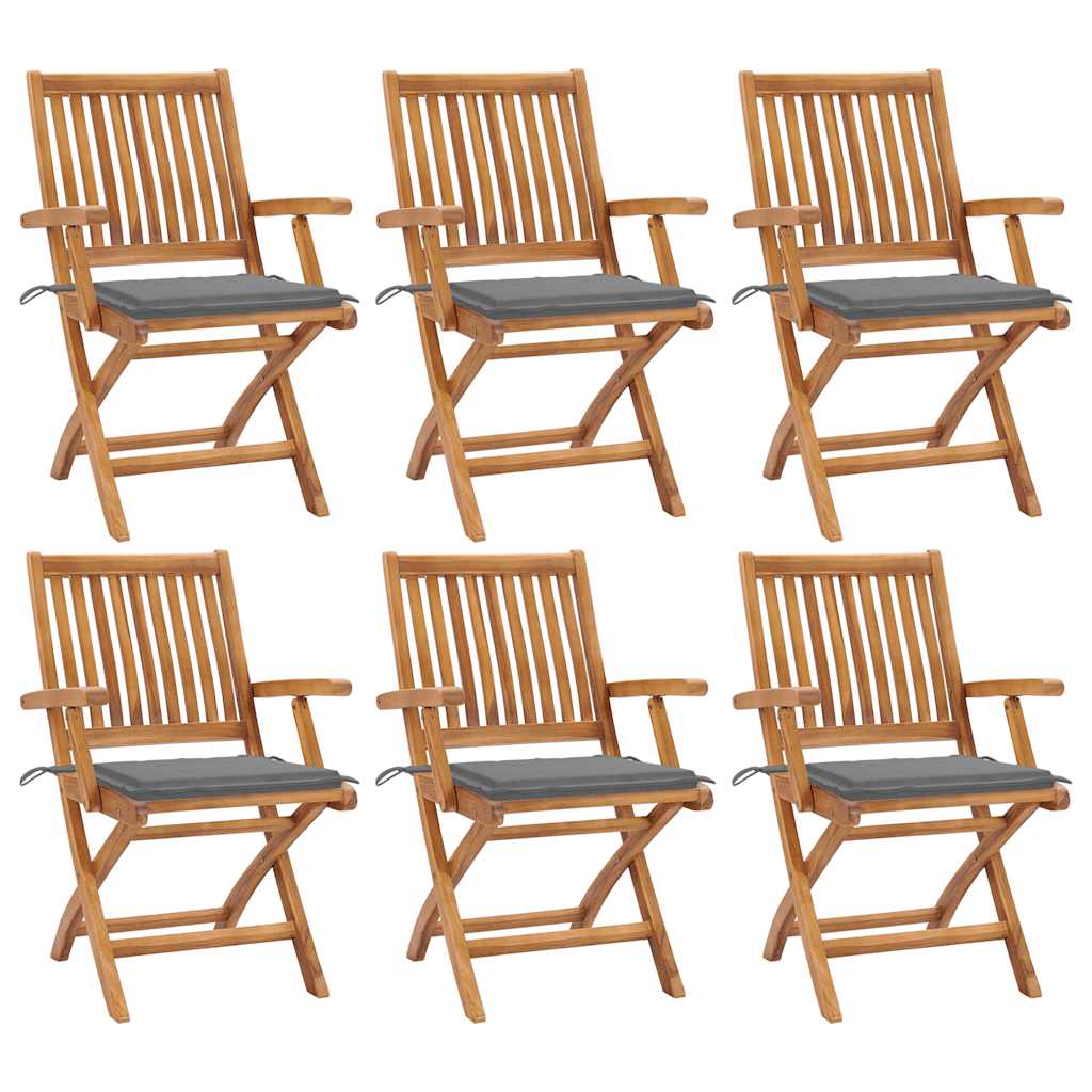 Chaises Pliantes Avec Coussins, 6 Pièces, En Teck Massif
