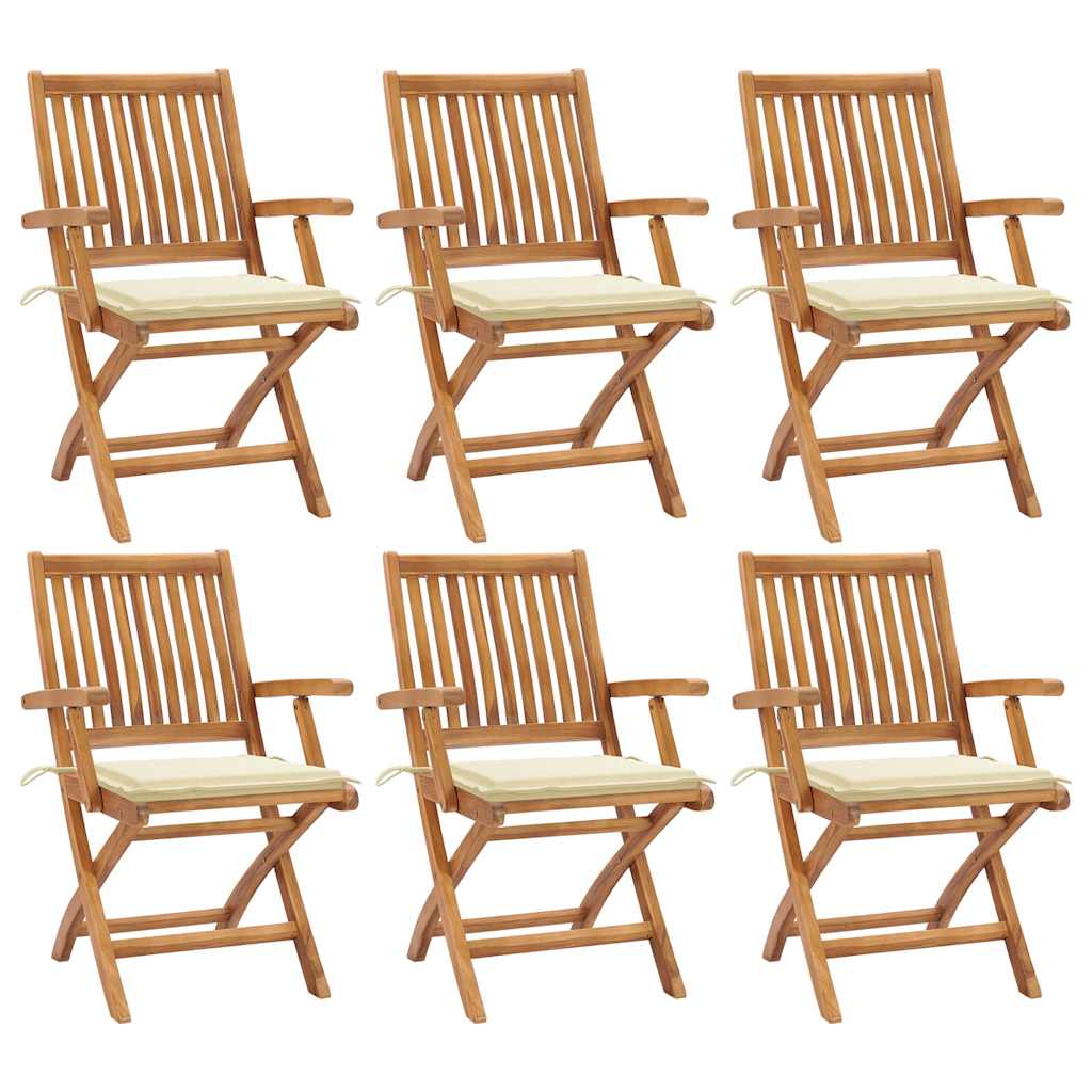 Chaises Pliantes Avec Coussins, 6 Pièces, En Teck Massif