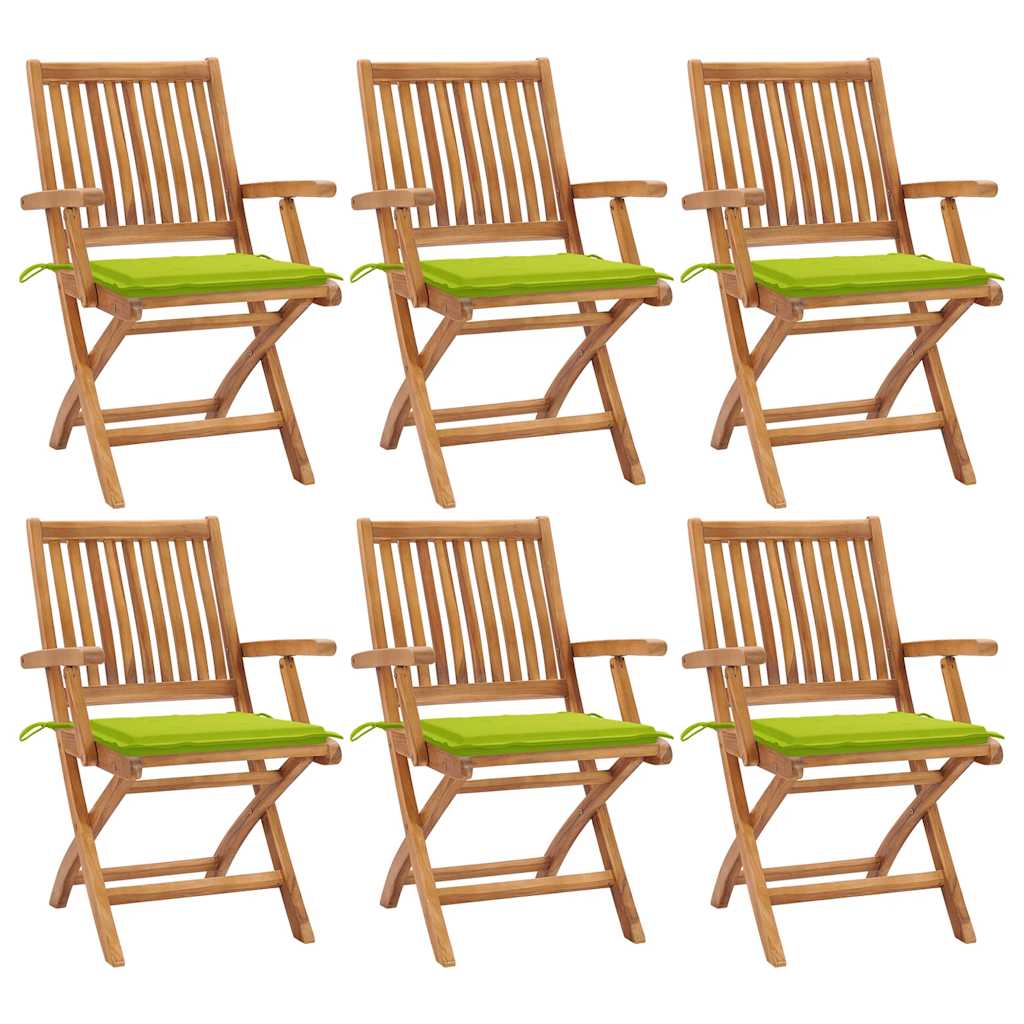Chaises Pliantes Avec Coussins, 6 Pièces, En Teck Massif