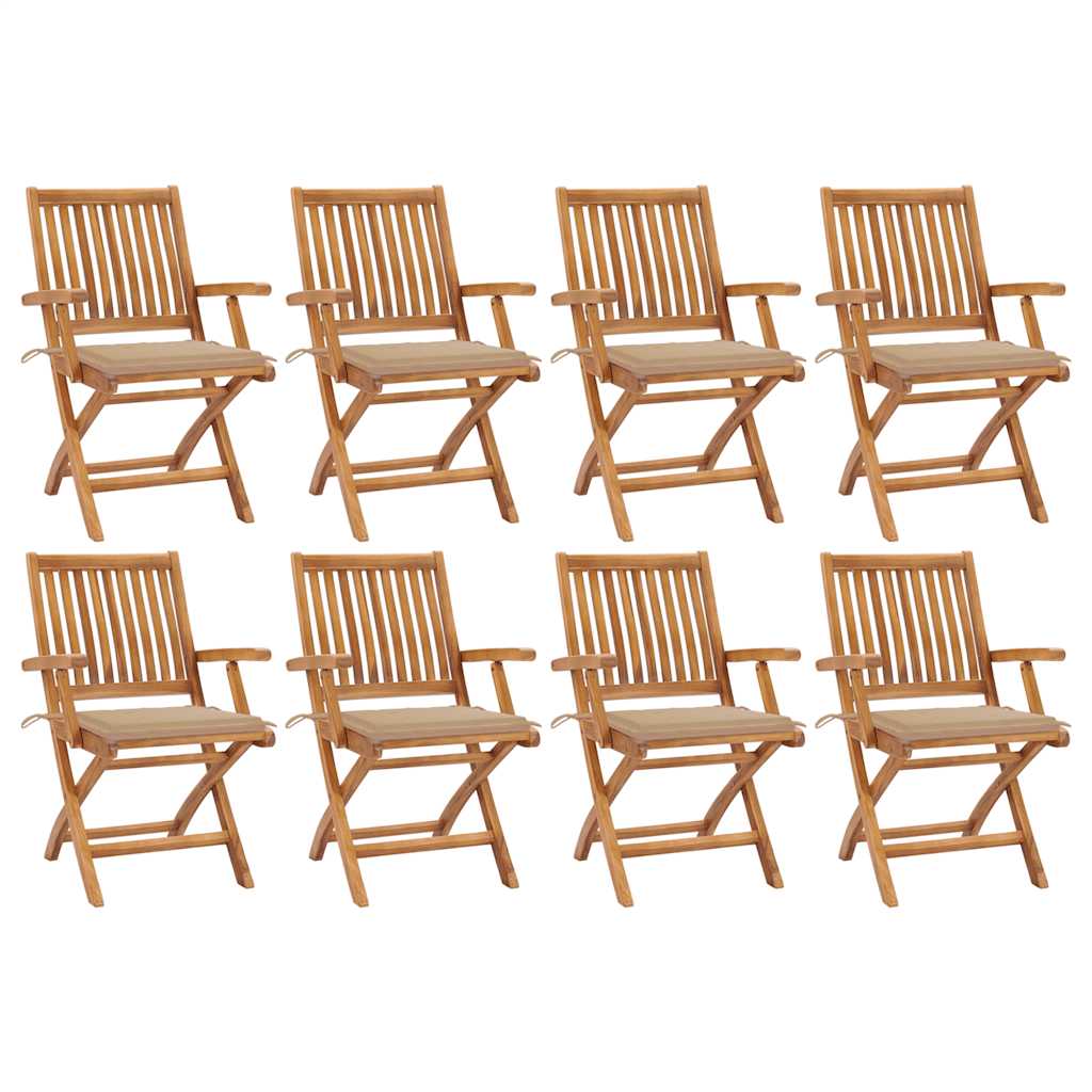 Chaises Pliantes Avec Coussins, 6 Pièces, En Teck Massif