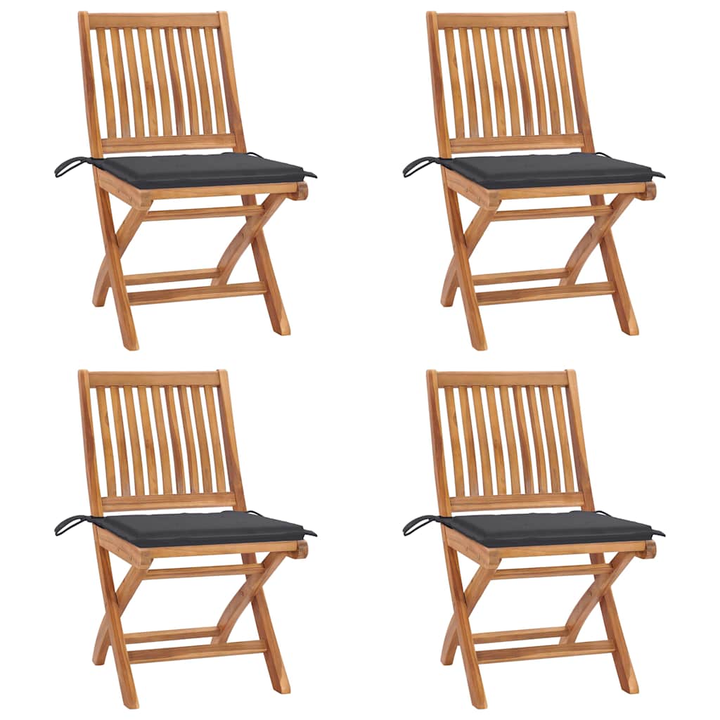 Chaises Pliantes Avec Coussins, 6 Pièces, En Teck Massif