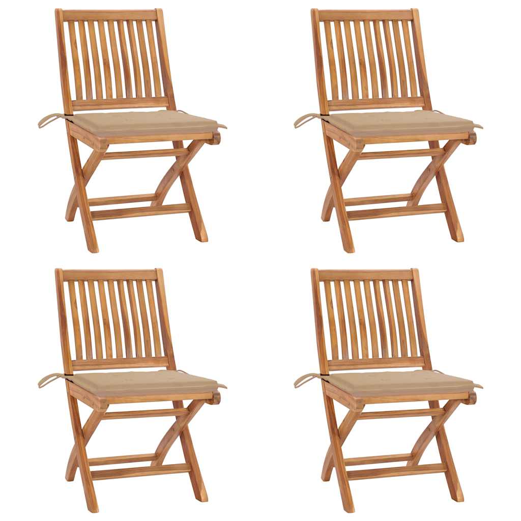 Chaises Pliantes Avec Coussins, 6 Pièces, En Teck Massif