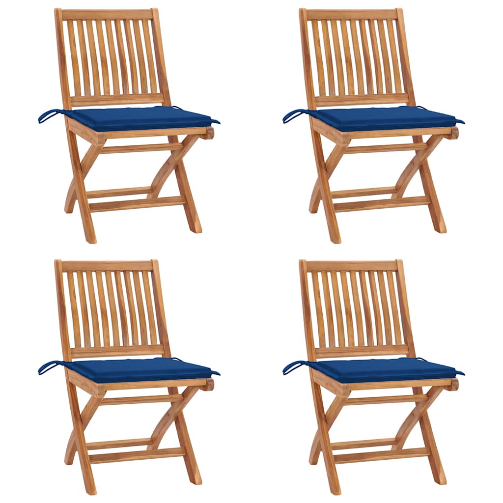 Chaises Pliantes Avec Coussins, 6 Pièces, En Teck Massif