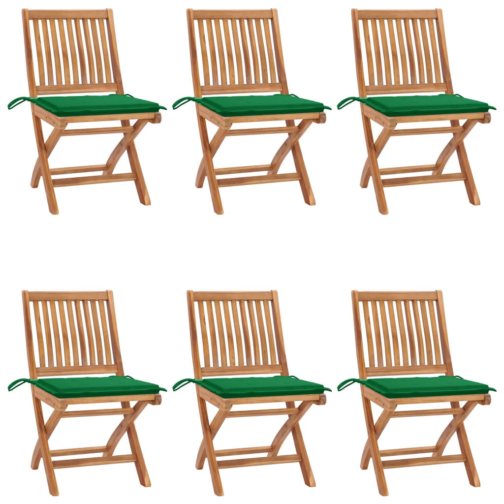 Chaises Pliantes Avec Coussins, 6 Pièces, En Teck Massif