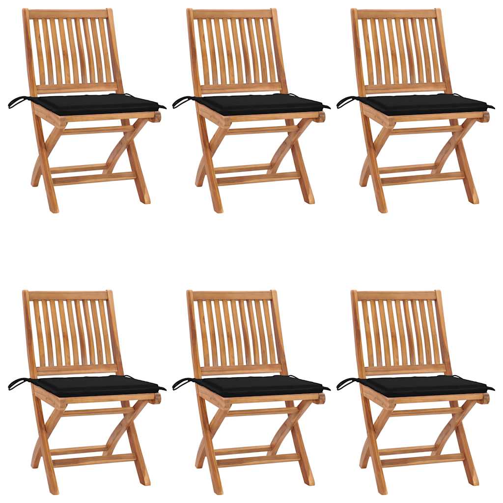 Chaises Pliantes Avec Coussins, 6 Pièces, En Teck Massif
