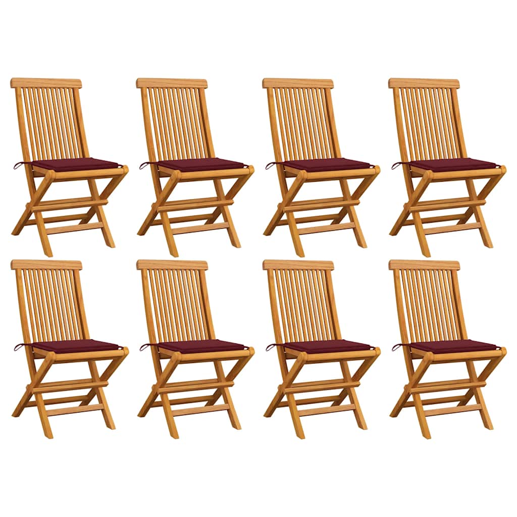 Chaises Pliantes Avec Coussins À Carreaux Rouges (6 Pièces) En Bois De Teck Massif