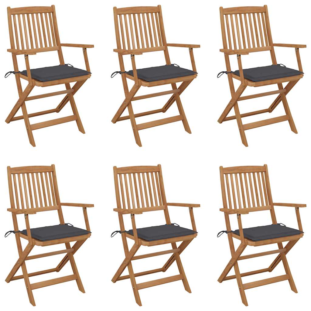 Chaises Pliantes 6 Pièces Avec Coussins En Bois D'acacia Massif