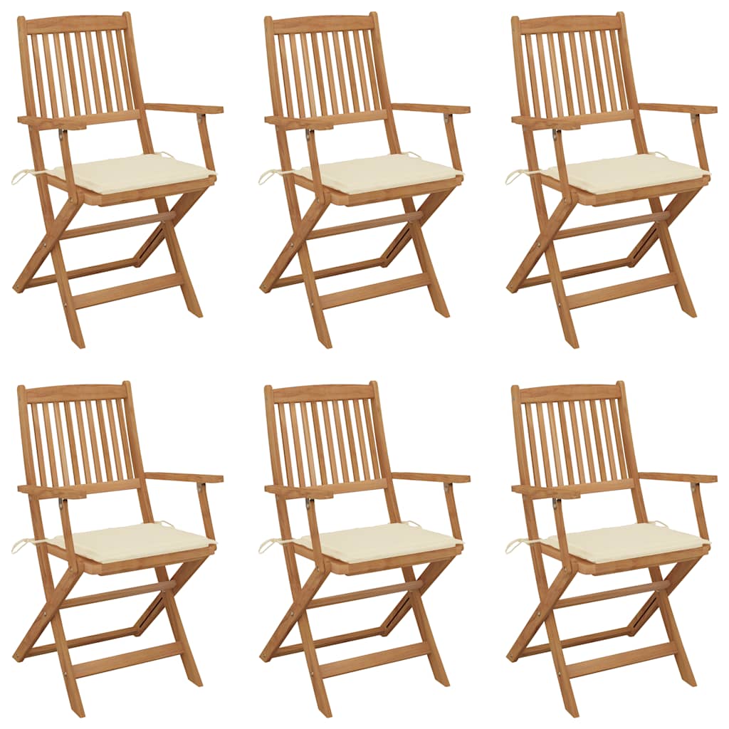 Chaises Pliantes 6 Pièces Avec Coussins En Bois D'acacia Massif