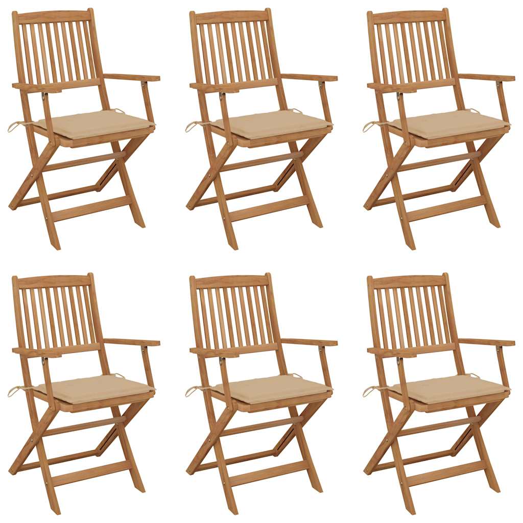 Chaises Pliantes 6 Pièces Avec Coussins En Bois D'acacia Massif