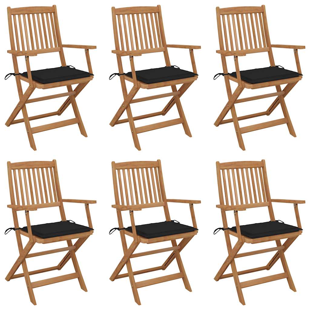 Chaises Pliantes 6 Pièces Avec Coussins En Bois D'acacia Massif