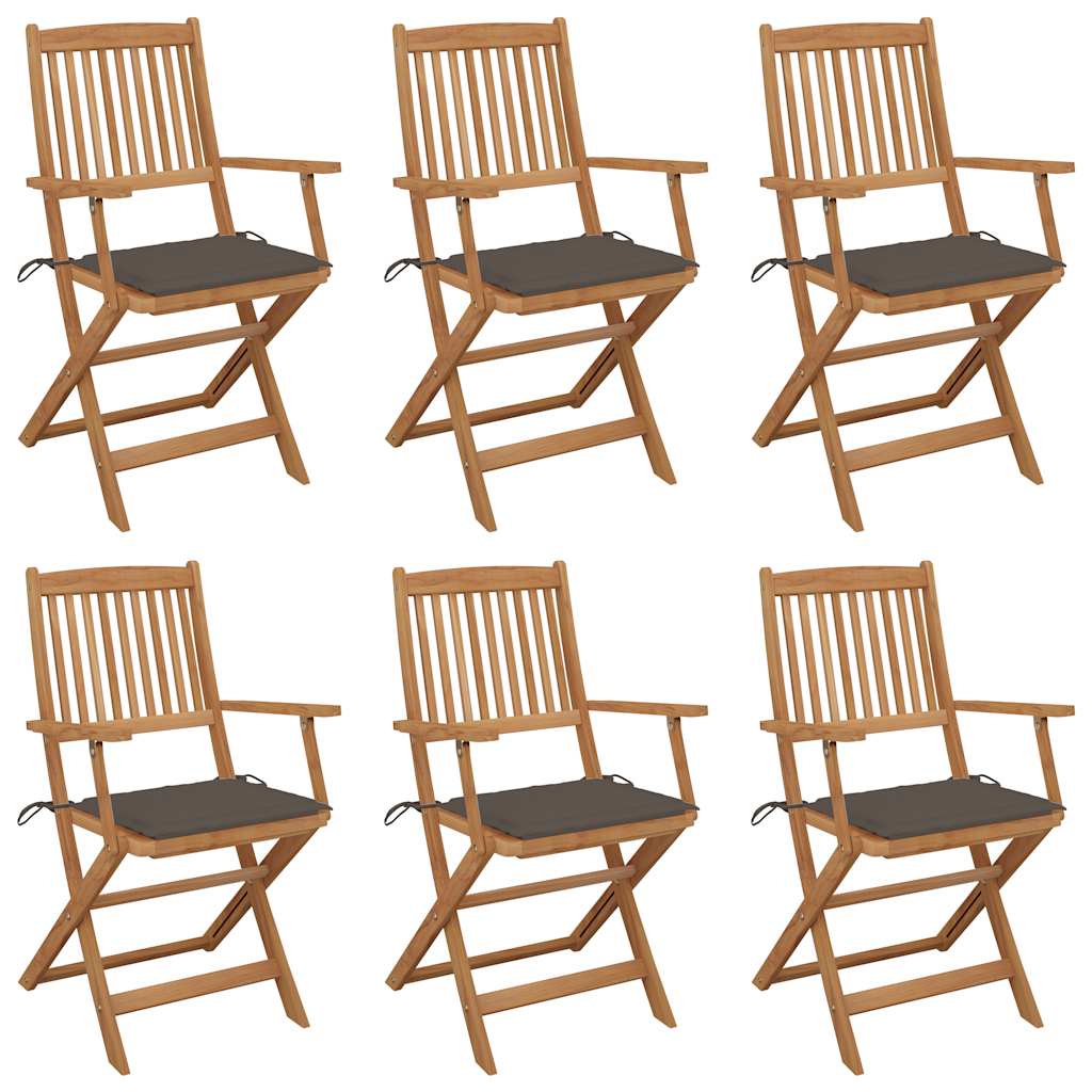 Chaises Pliantes 6 Pièces Avec Coussins En Bois D'acacia Massif