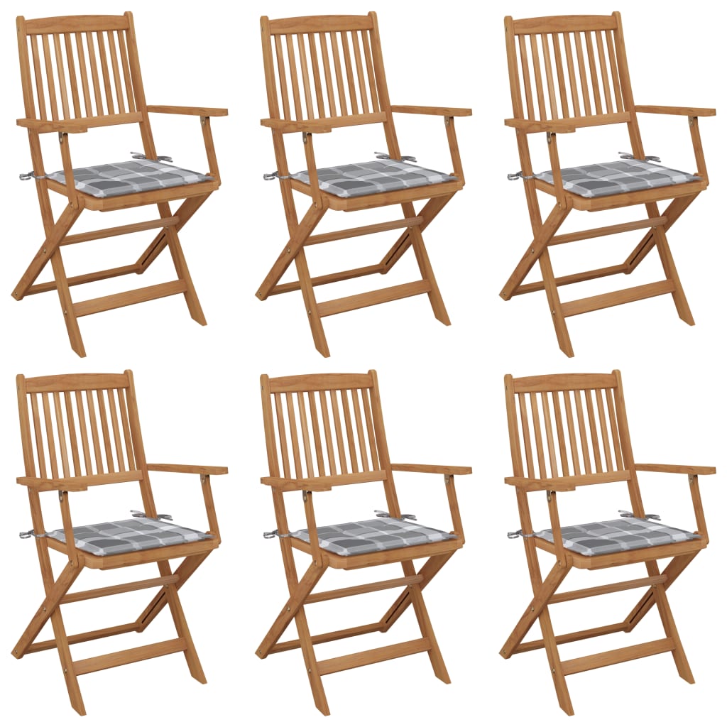 Chaises Pliantes 6 Pièces Avec Coussins En Bois D'acacia Massif