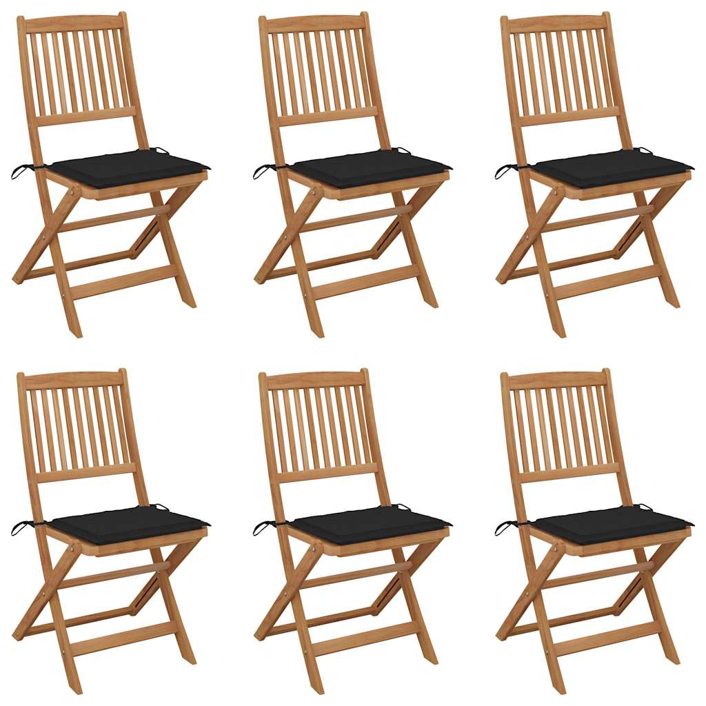 Chaises Pliantes 6 Pièces Avec Coussins En Bois D'acacia Massif