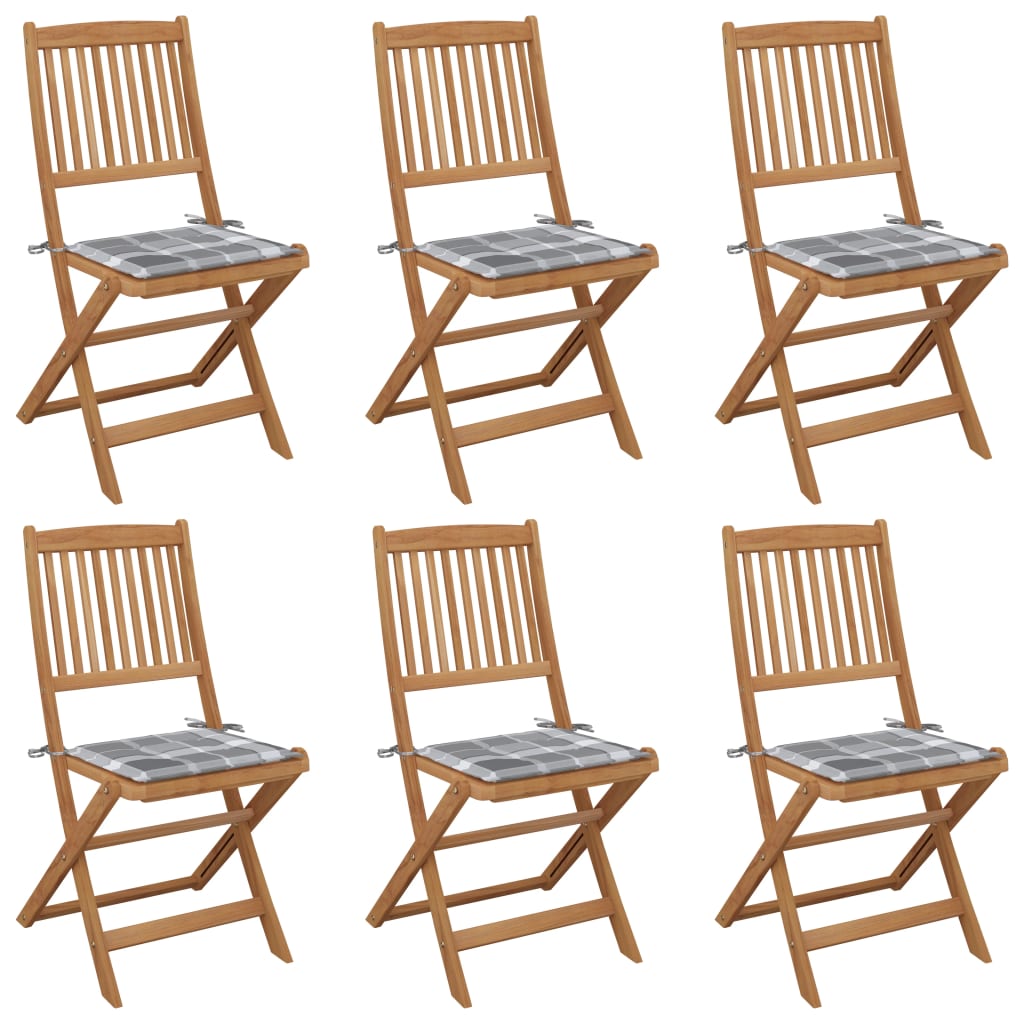 Chaises Pliantes 6 Pièces Avec Coussins En Bois D'acacia Massif