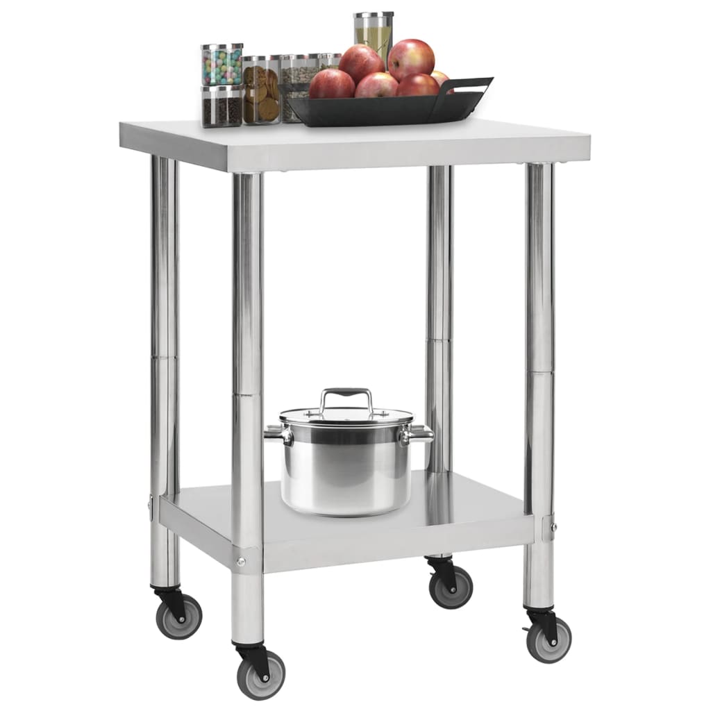 Table De Travail De Cuisine Avec Roues Inox